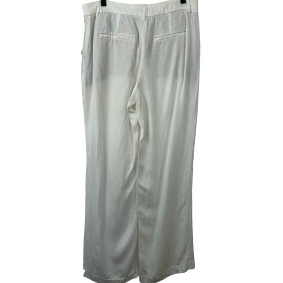Express Women Editor Relaxed Trouser Linen Wide Leg Preppy Office Ivory Size 10 - Picture 7 of 8